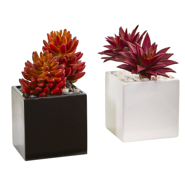 8" Agave & Spiky Succulent Artificial Plant in Vase (Set of 2)"