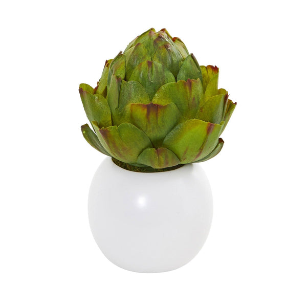 8” Artichoke and Cactus Artificial Plant in White Planter (Set of 3)