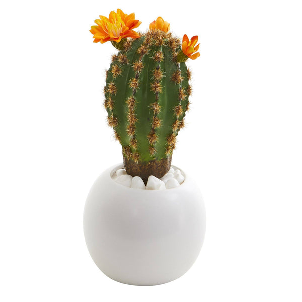 8” Artichoke and Cactus Artificial Plant in White Planter (Set of 3)