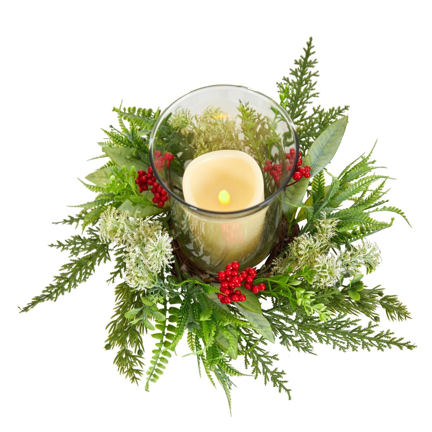 8” Cedar and Berries Artificial Christmas Arrangement Candelabrum