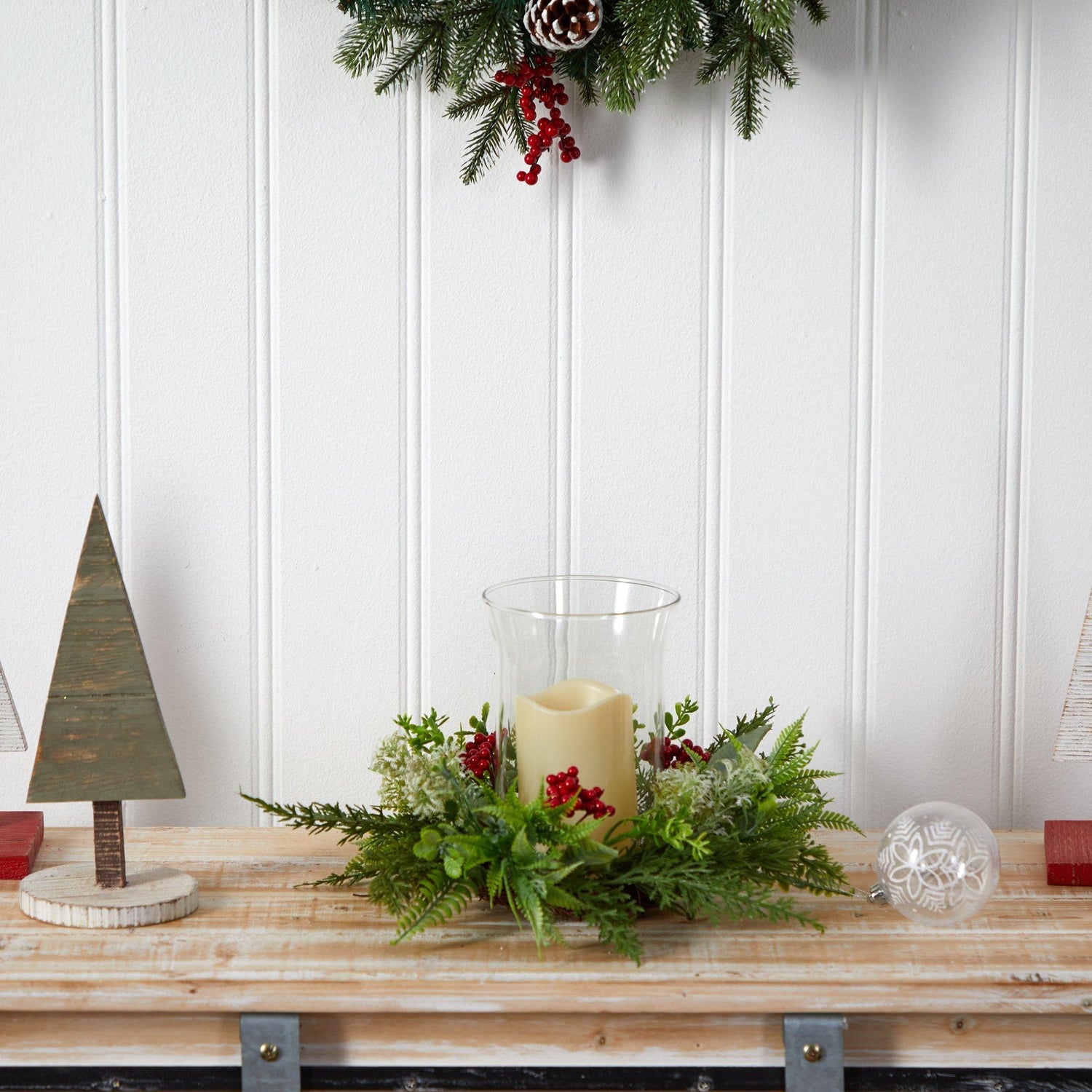 8” Cedar and Berries Artificial Christmas Arrangement Candelabrum