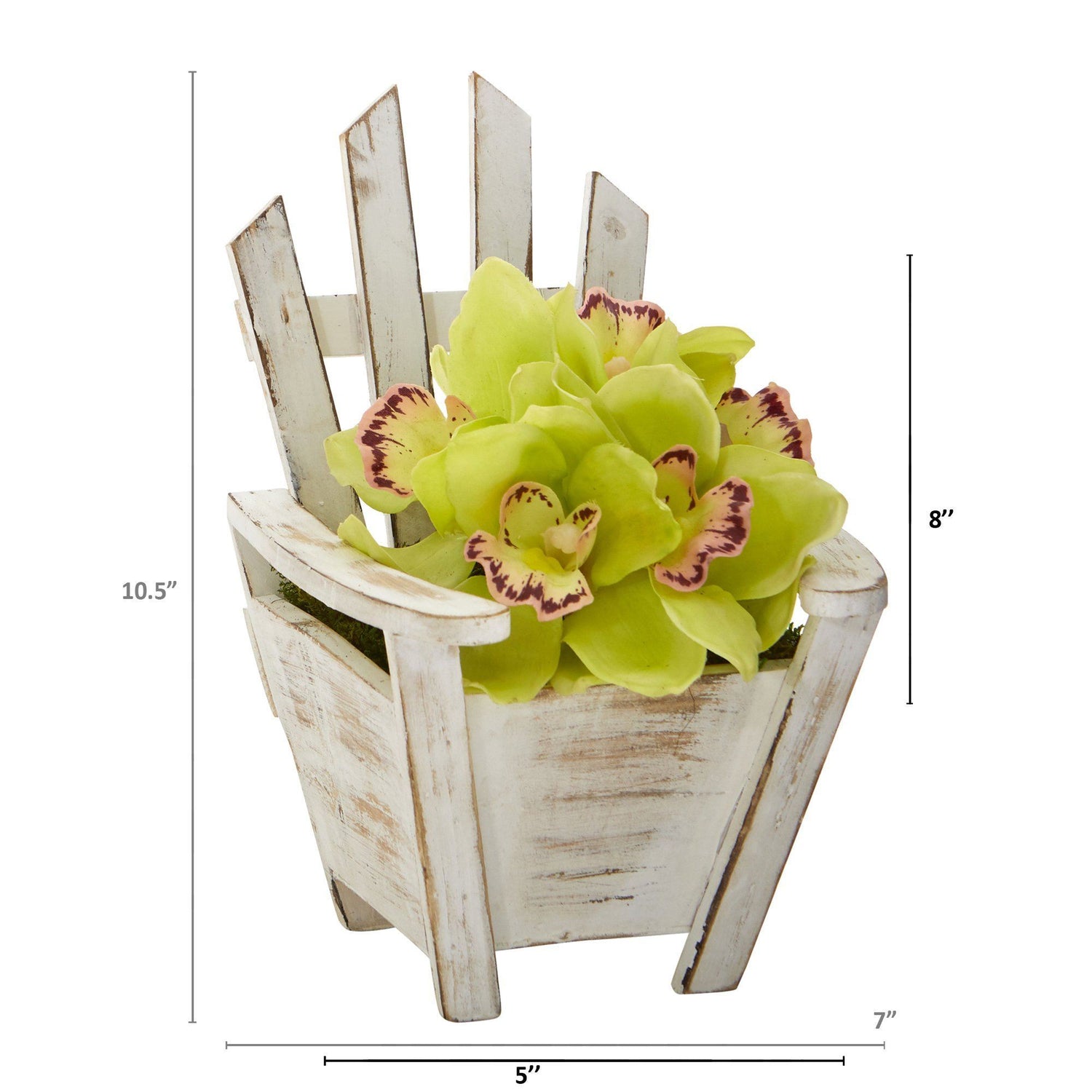 8” Cymbidium Orchid Artificial Arrangement in Chair Planter