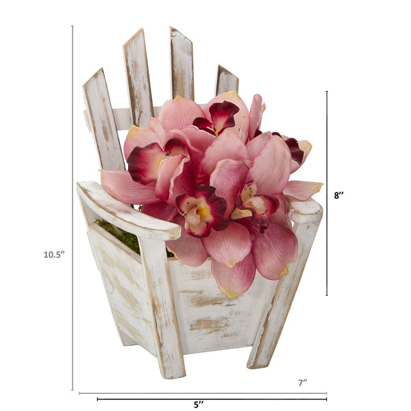 8” Cymbidium Orchid Artificial Arrangement in Chair Planter