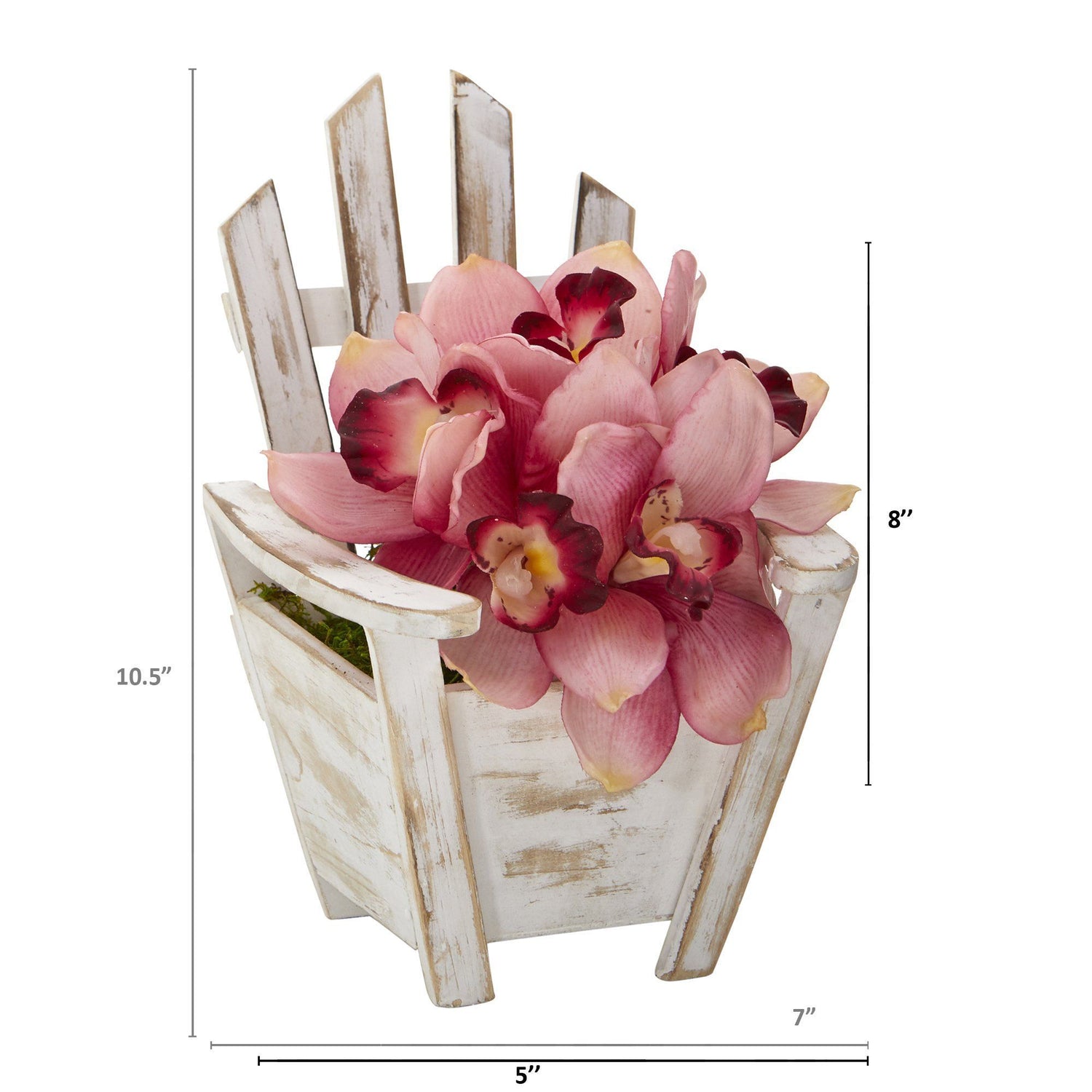 8” Cymbidium Orchid Artificial Arrangement in Chair Planter
