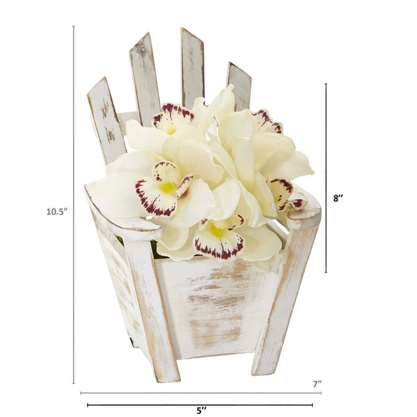 8” Cymbidium Orchid Artificial Arrangement in Chair Planter