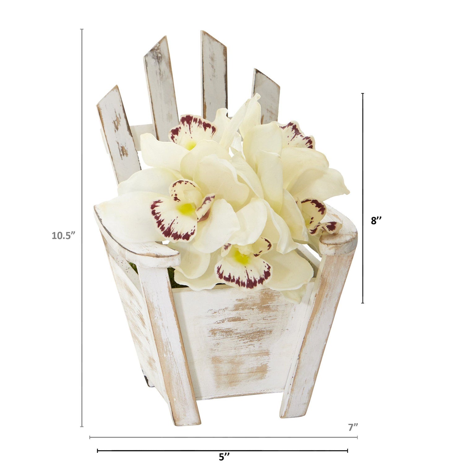 8” Cymbidium Orchid Artificial Arrangement in Chair Planter