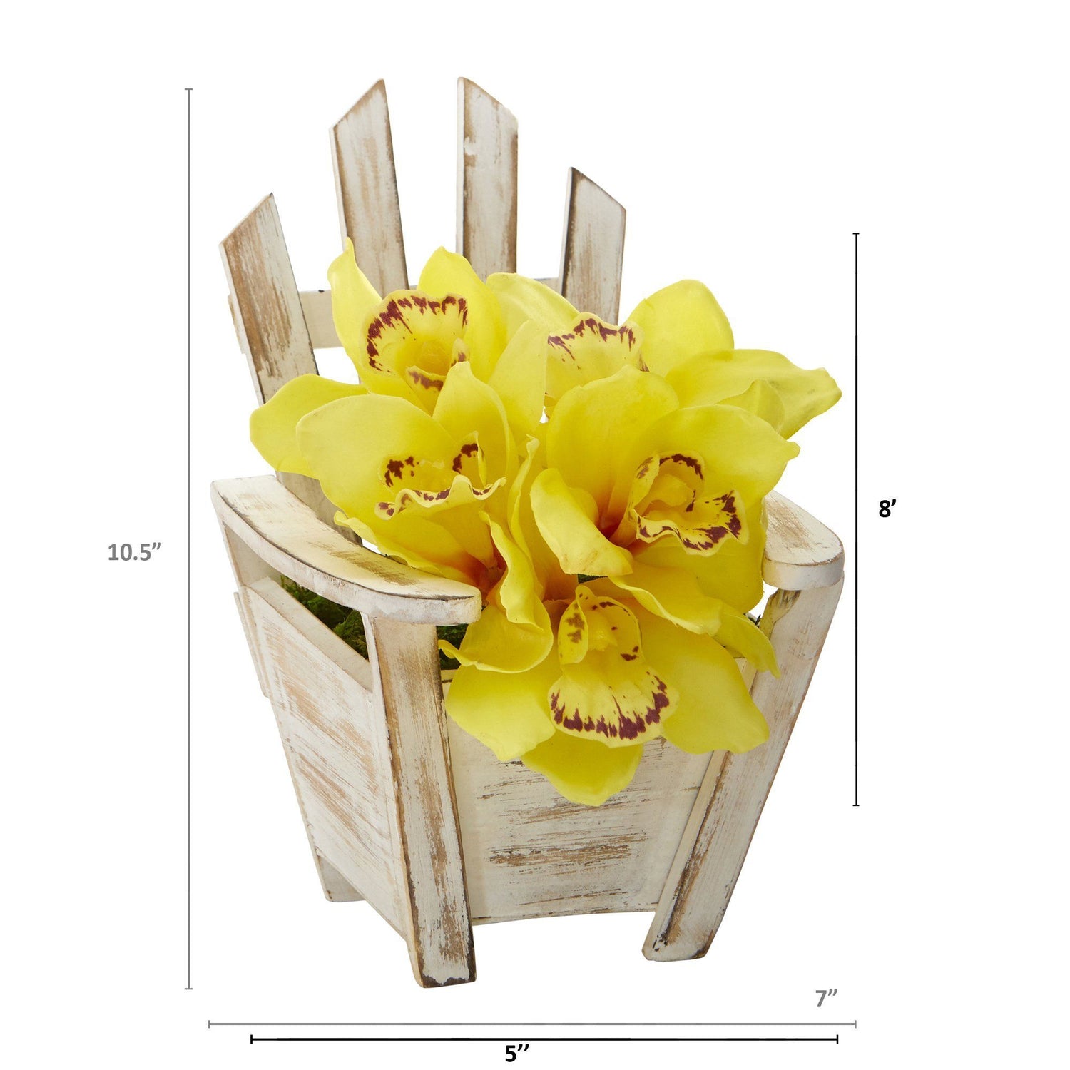 8” Cymbidium Orchid Artificial Arrangement in Chair Planter