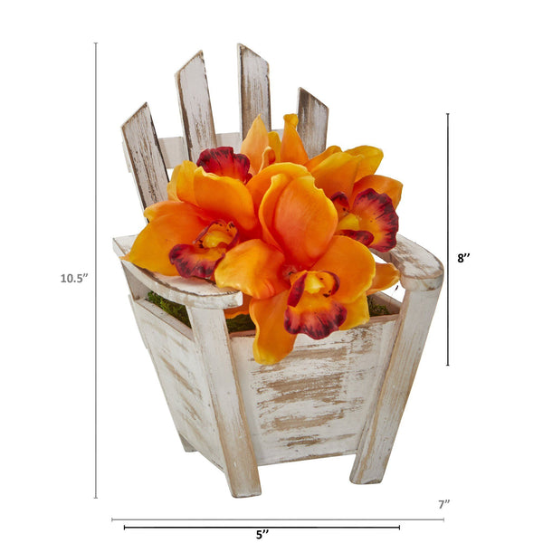 8” Cymbidium Orchid Artificial Arrangement in Chair Planter