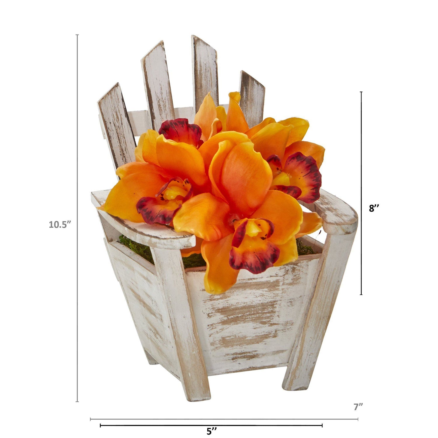 8” Cymbidium Orchid Artificial Arrangement in Chair Planter