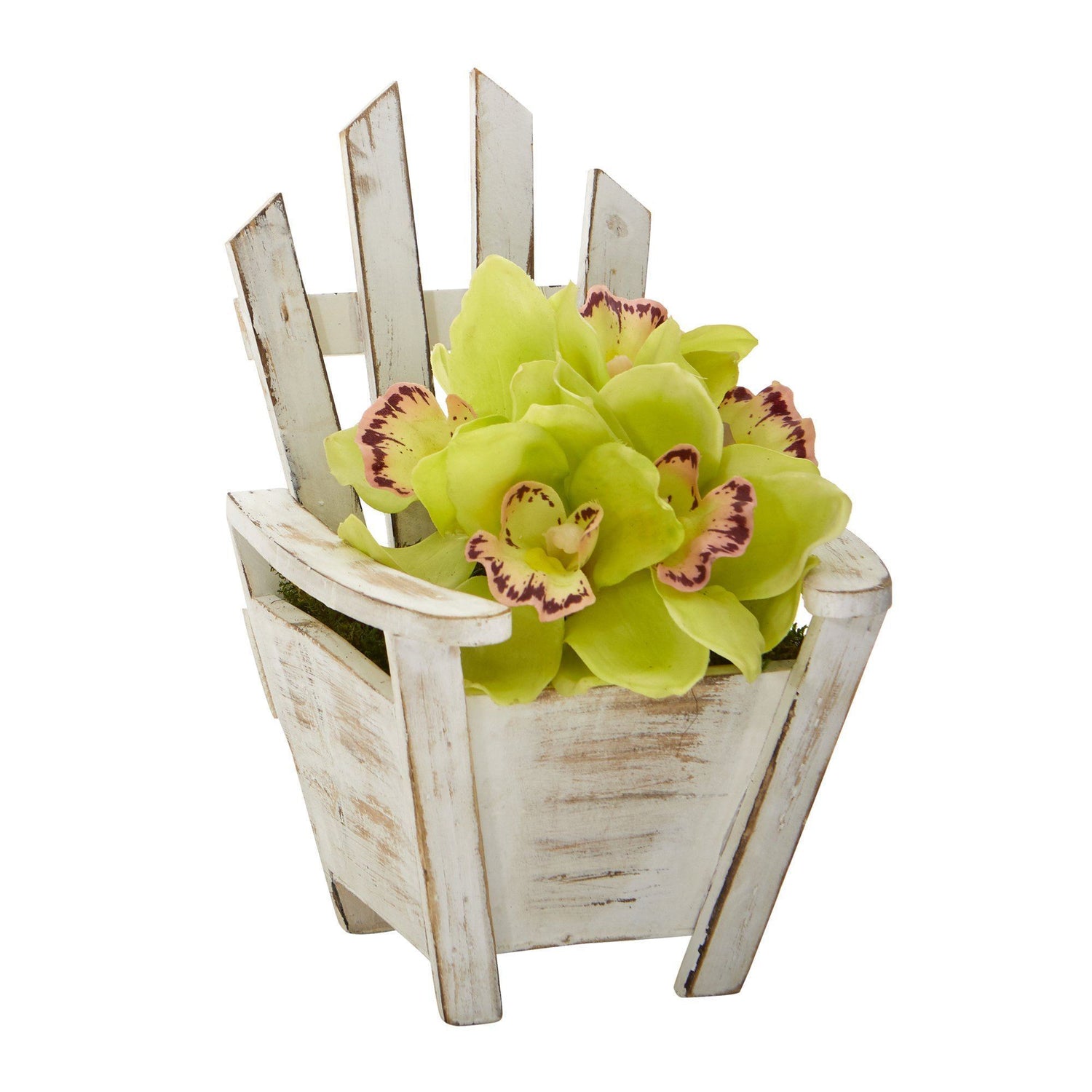 8” Cymbidium Orchid Artificial Arrangement in Chair Planter