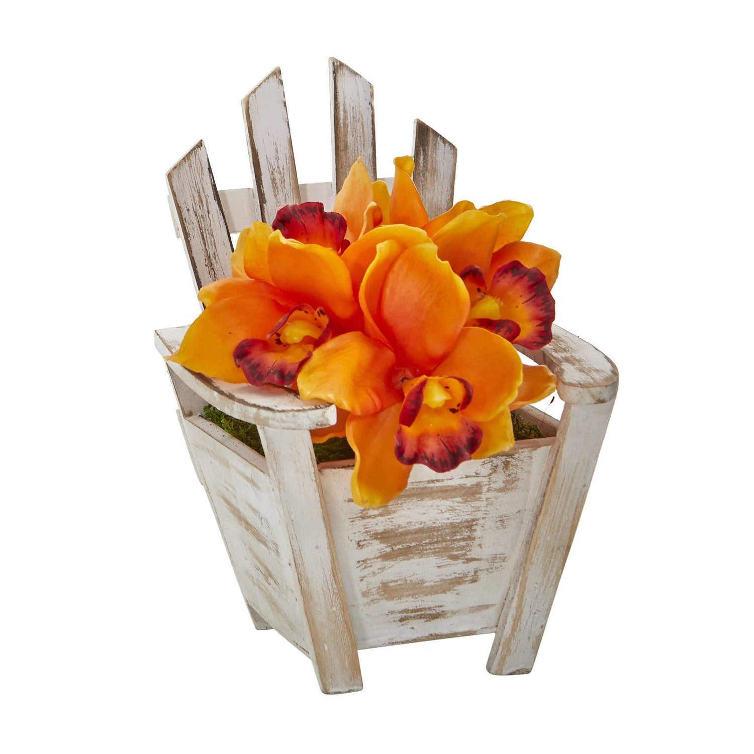 8” Cymbidium Orchid Artificial Arrangement in Chair Planter
