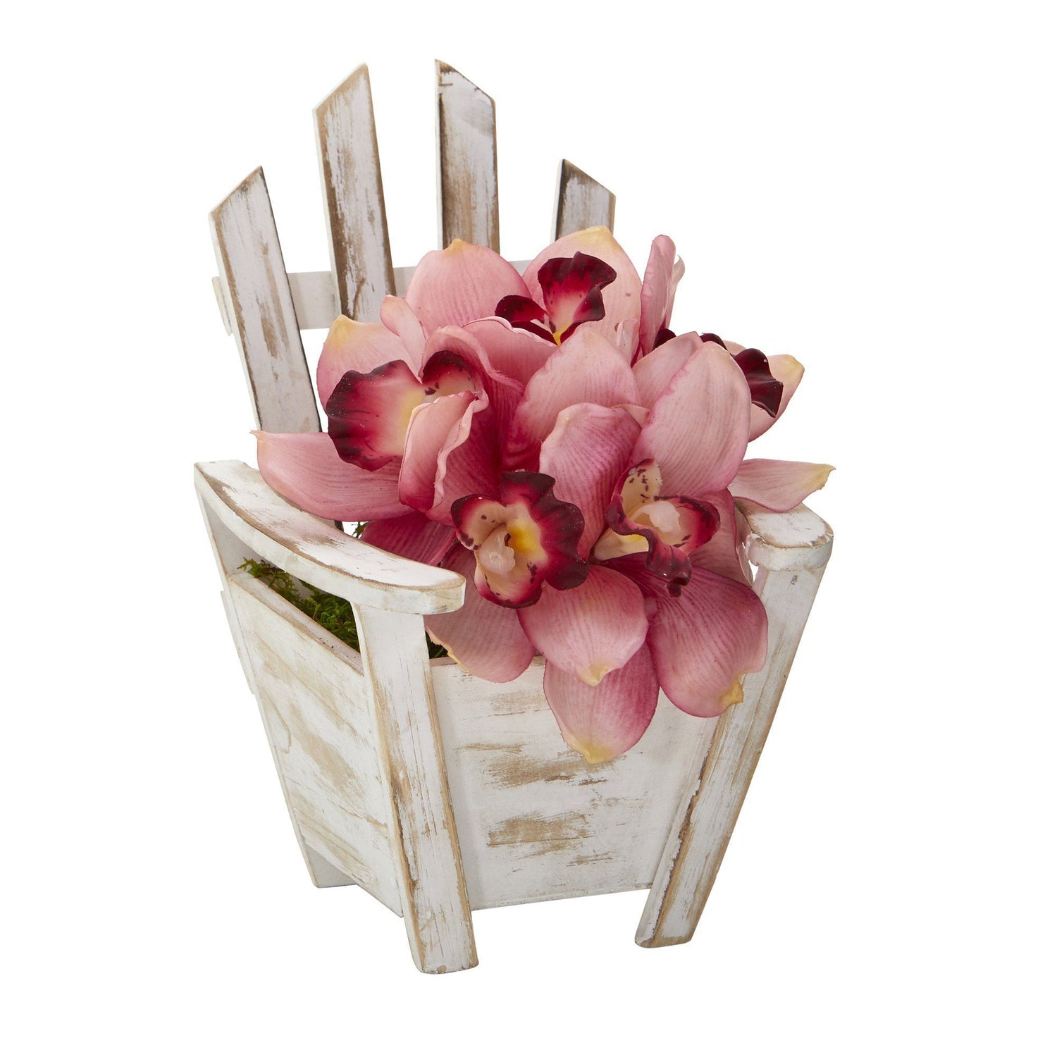 8” Cymbidium Orchid Artificial Arrangement in Chair Planter