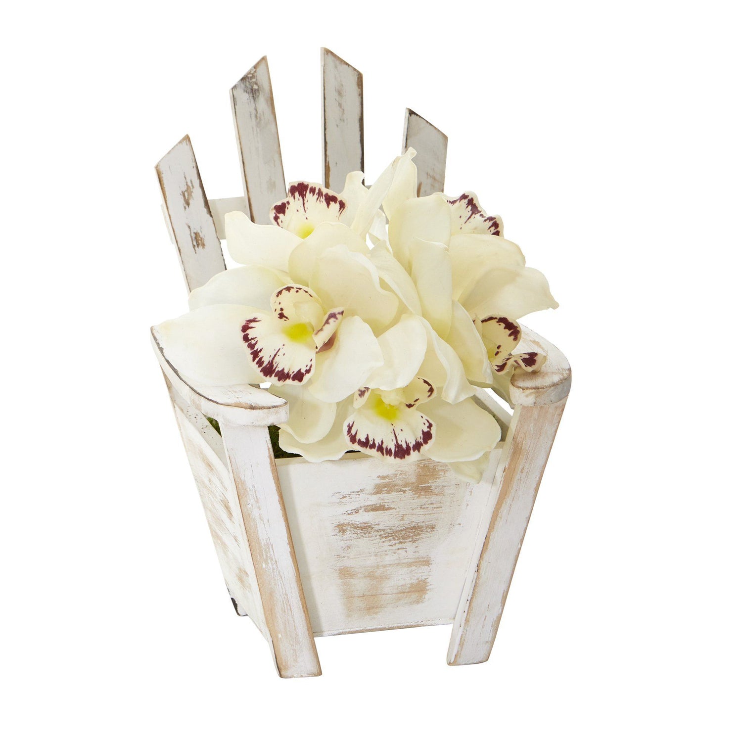 8” Cymbidium Orchid Artificial Arrangement in Chair Planter