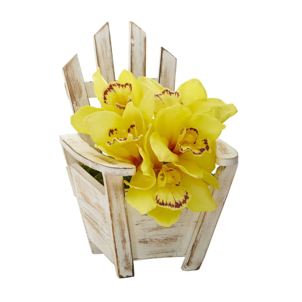 8” Cymbidium Orchid Artificial Arrangement in Chair Planter