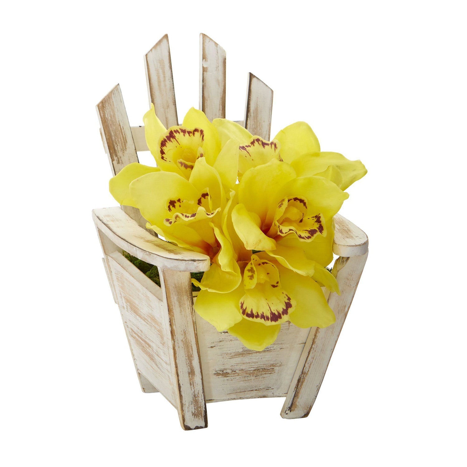 8” Cymbidium Orchid Artificial Arrangement in Chair Planter