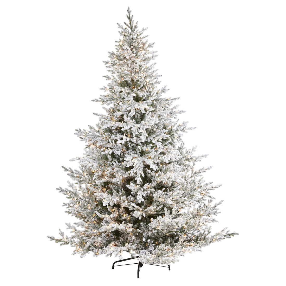 8’ Flocked Fraser Fir Artificial Christmas Tree with 800 Warm White ...