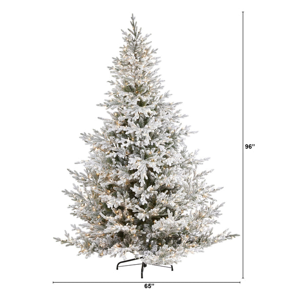 8’ Flocked Fraser Fir Artificial Christmas Tree with 800 Warm White Lights and 4892 Bendable Branches