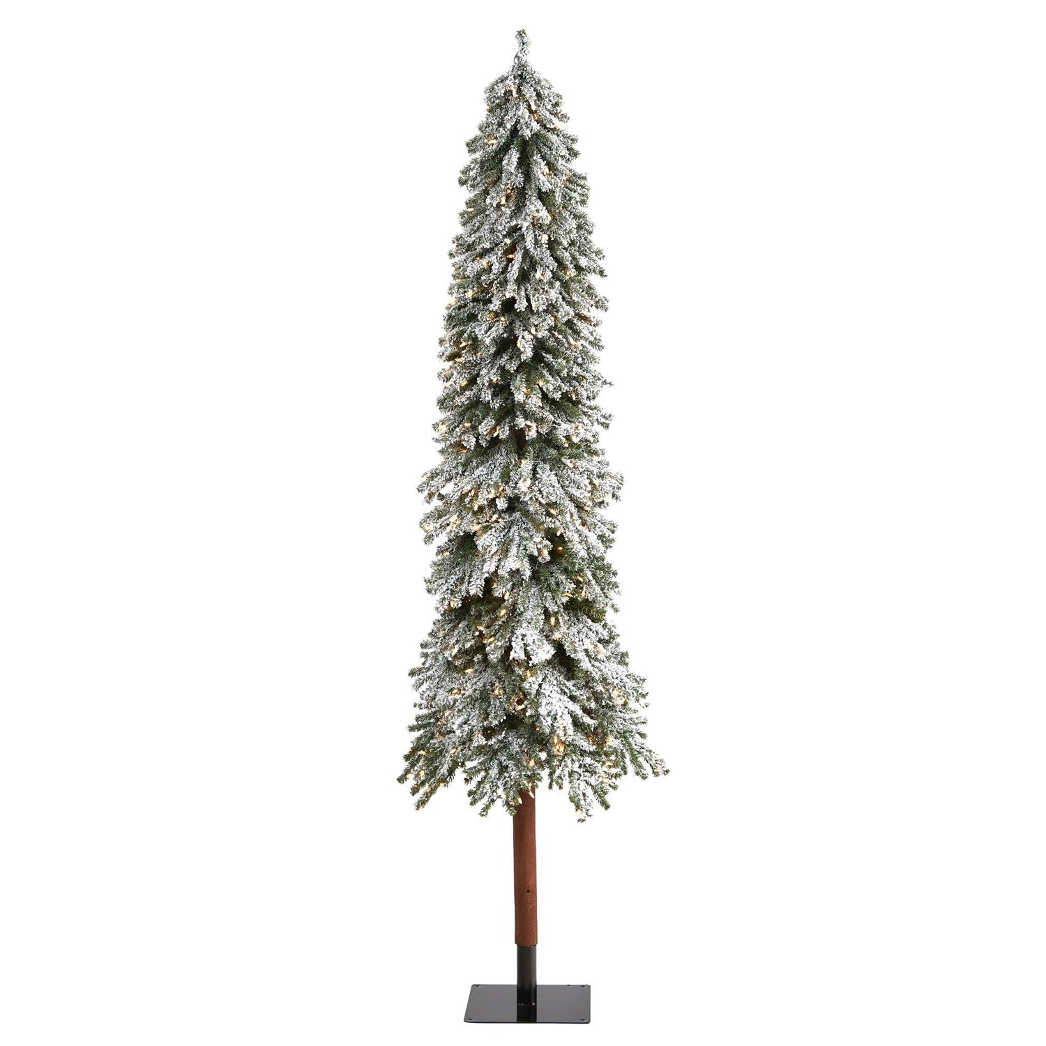 8’ Flocked Grand Alpine Artificial Christmas Tree with 500 Lights and 1051 Branches on Natural Trunk