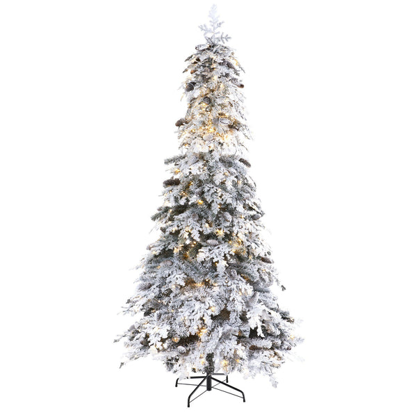 8’ Flocked Montana Down Swept Spruce Artificial Christmas Tree with Pinecones and 500 LED Lights