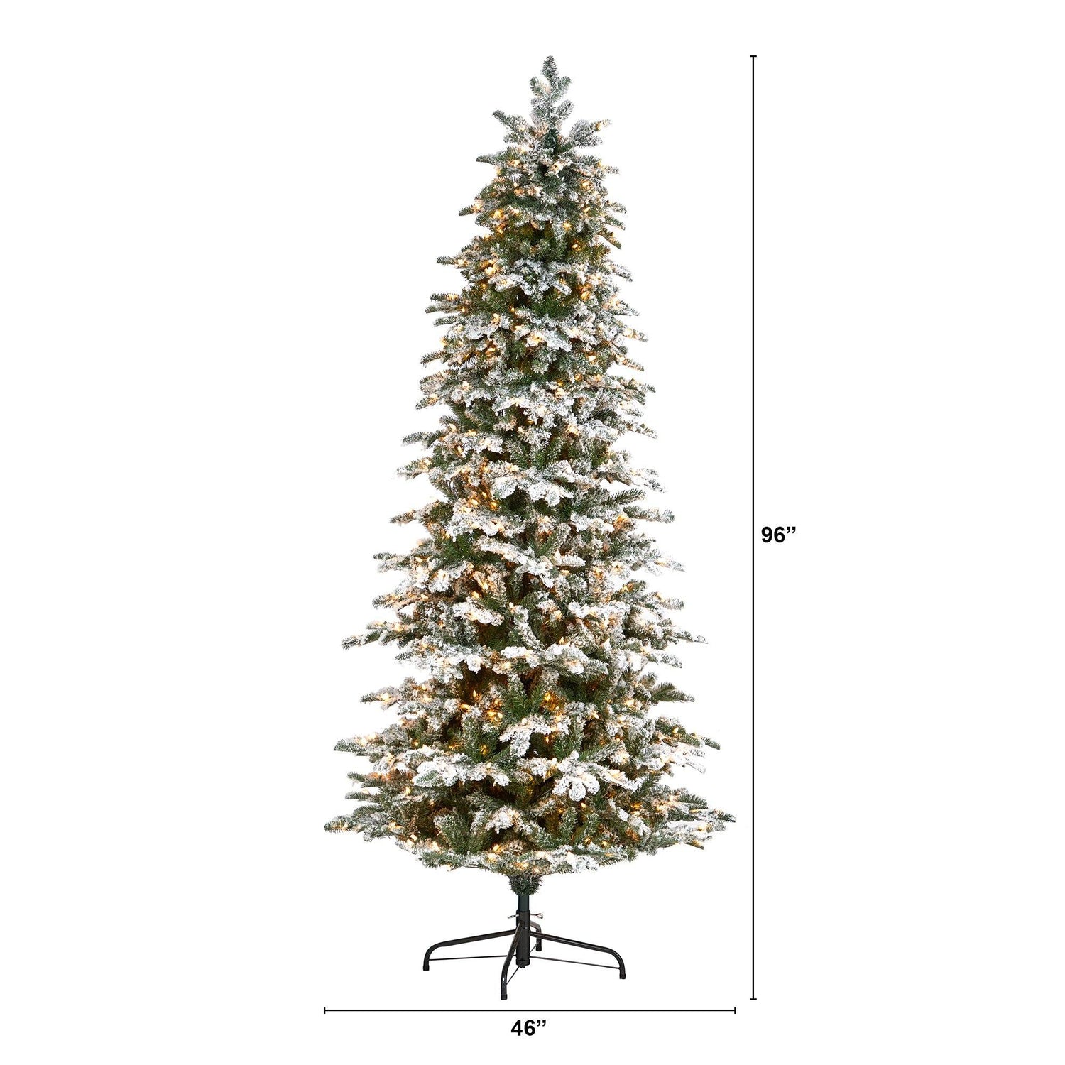 8’ Flocked North Carolina Fir Artificial Christmas Tree with 650 Warm White Lights and 2593 Branches