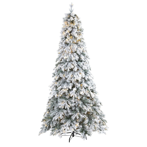 8' Flocked Vermont Mixed Pine Artificial Christmas Tree with 600 LED Lights