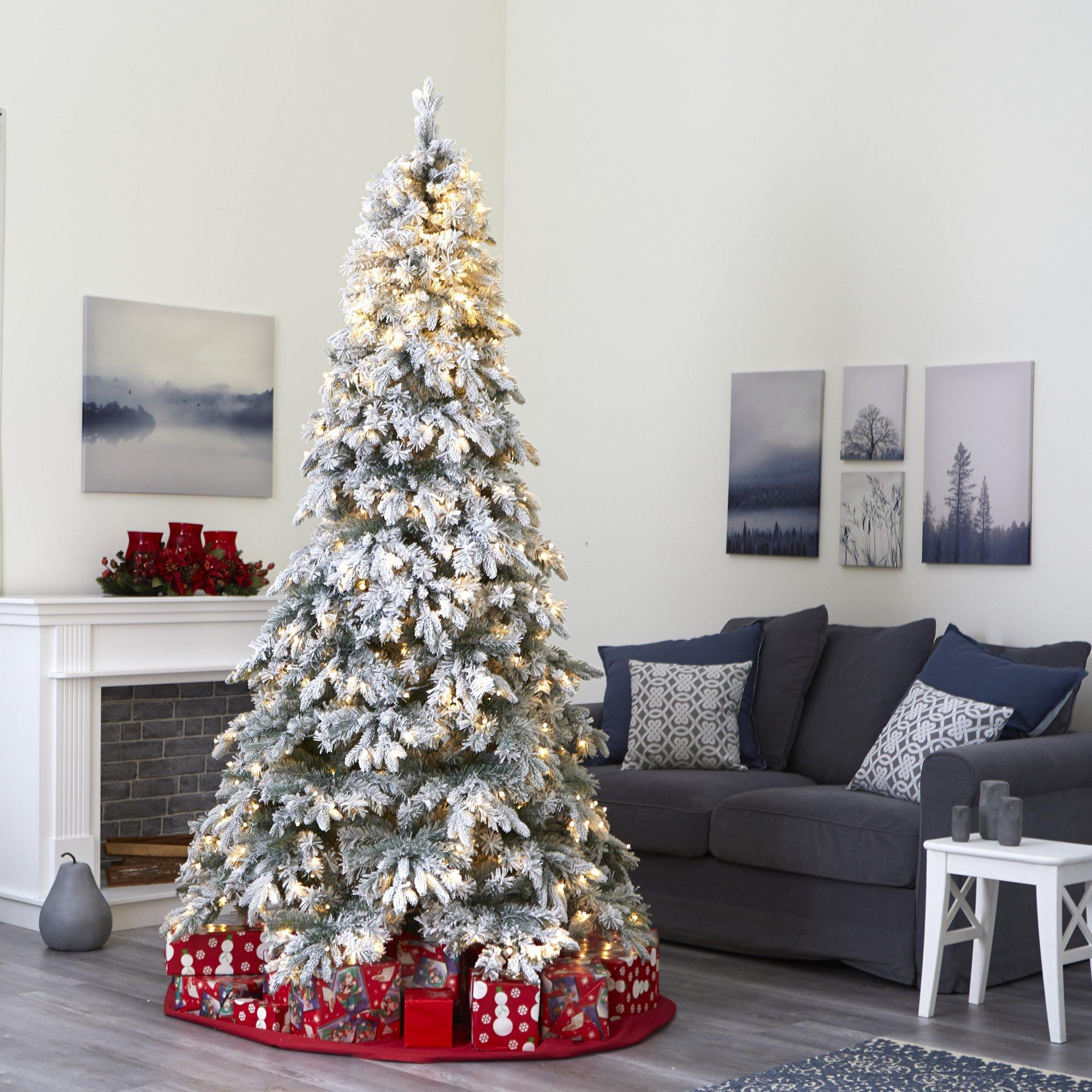 8' Flocked Vermont Mixed Pine Artificial Christmas Tree with 600