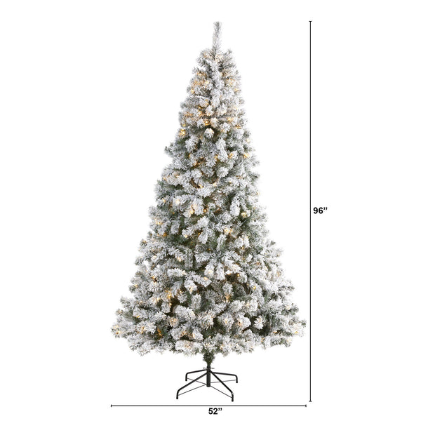 8' Flocked West Virginia Fir Artificial Christmas Tree with 500 Clear LED Lights