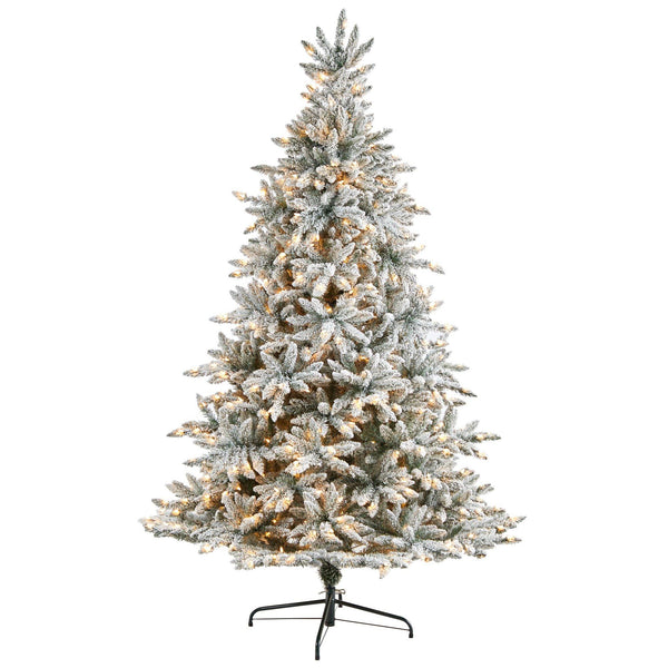 8’ Flocked West Virginia Spruce Christmas Tree with 600 Clear Lights and 1856 Bendable Branches