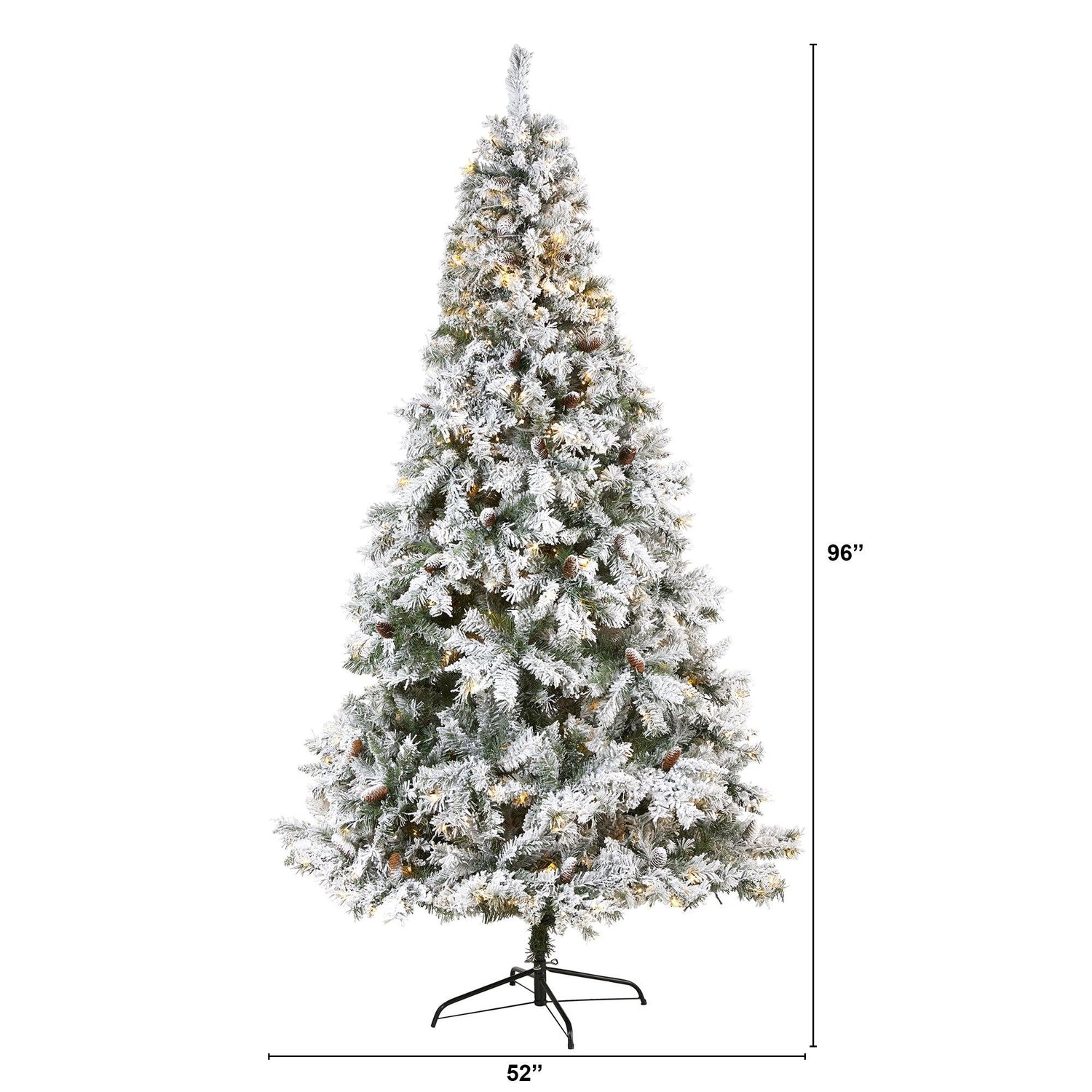 8' Flocked White River Mountain Pine Artificial Christmas Tree with Pinecones and 500 Clear LED Lights