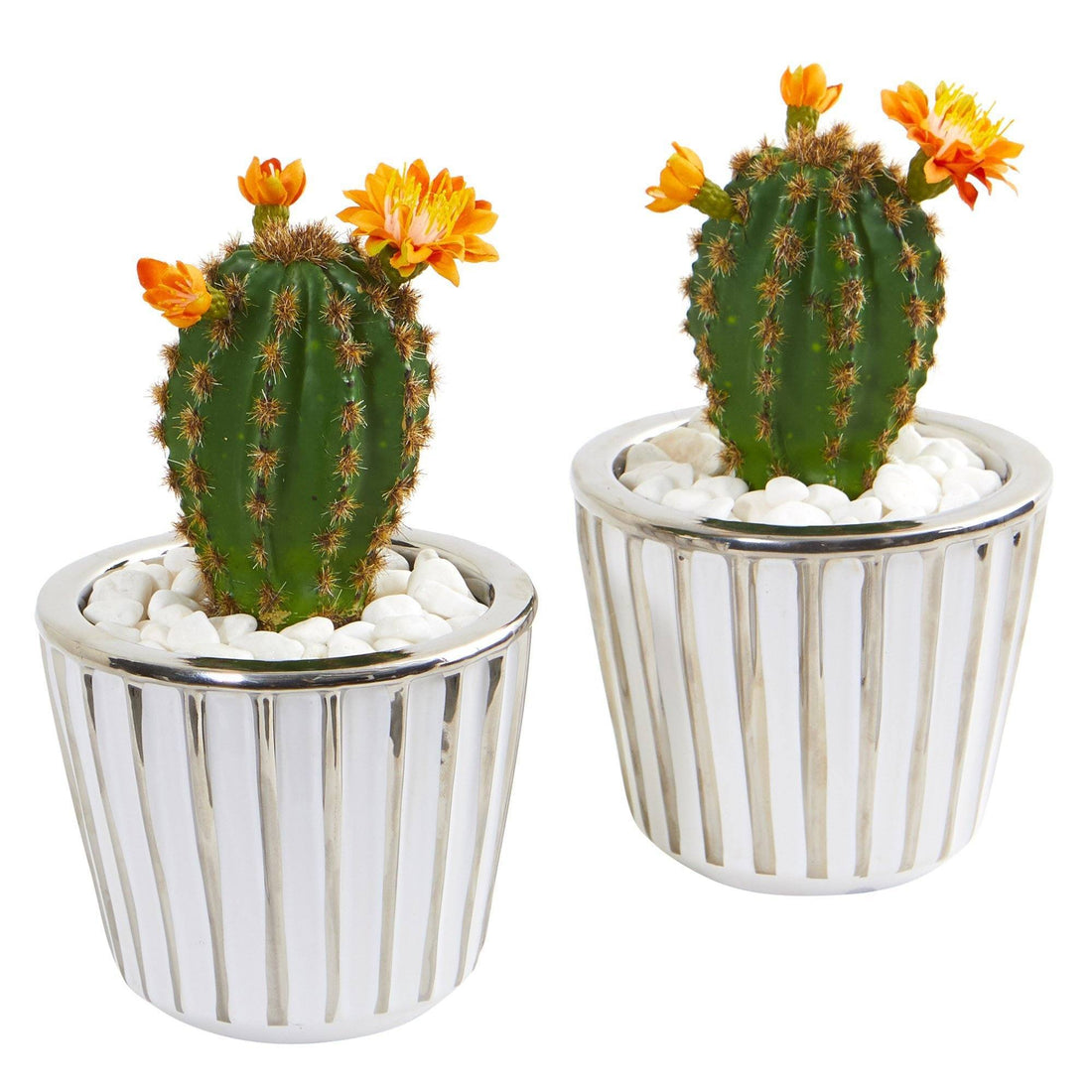 flowering cactus indoor plant 8” Flowering Cactus Artificial Plant in Decorative Planter (Set of 2)