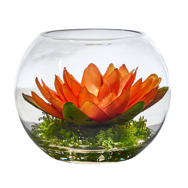 8” Lotus Artificial Arrangement in Glass Vase