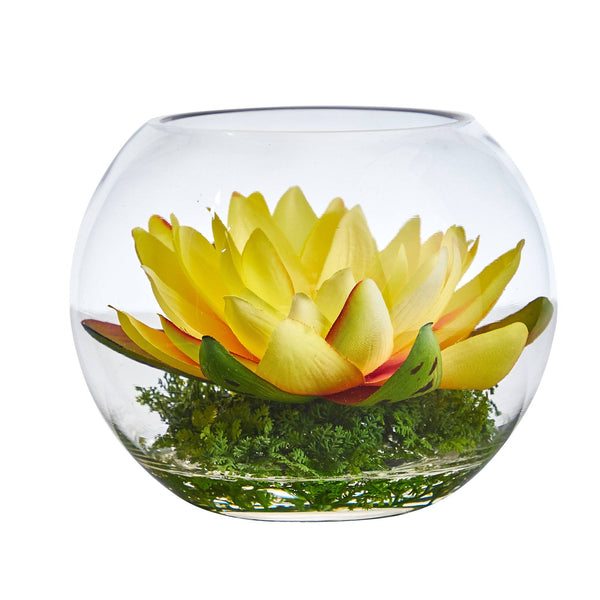 8” Lotus Artificial Arrangement in Glass Vase