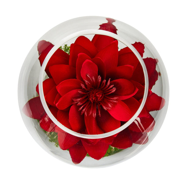 8” Lotus Artificial Arrangement in Glass Vase