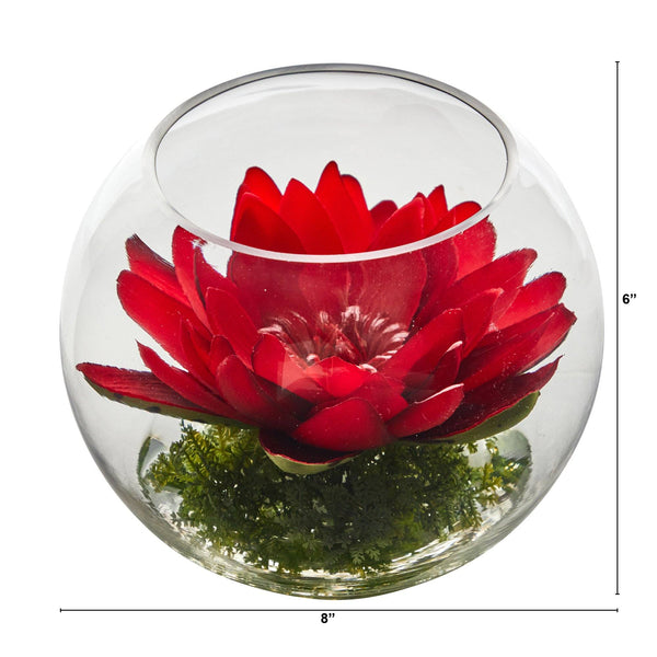 8” Lotus Artificial Arrangement in Glass Vase