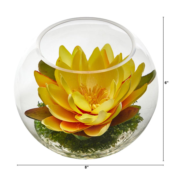 8” Lotus Artificial Arrangement in Glass Vase