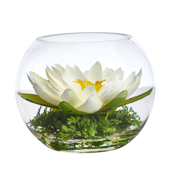 8” Lotus Artificial Arrangement in Glass Vase