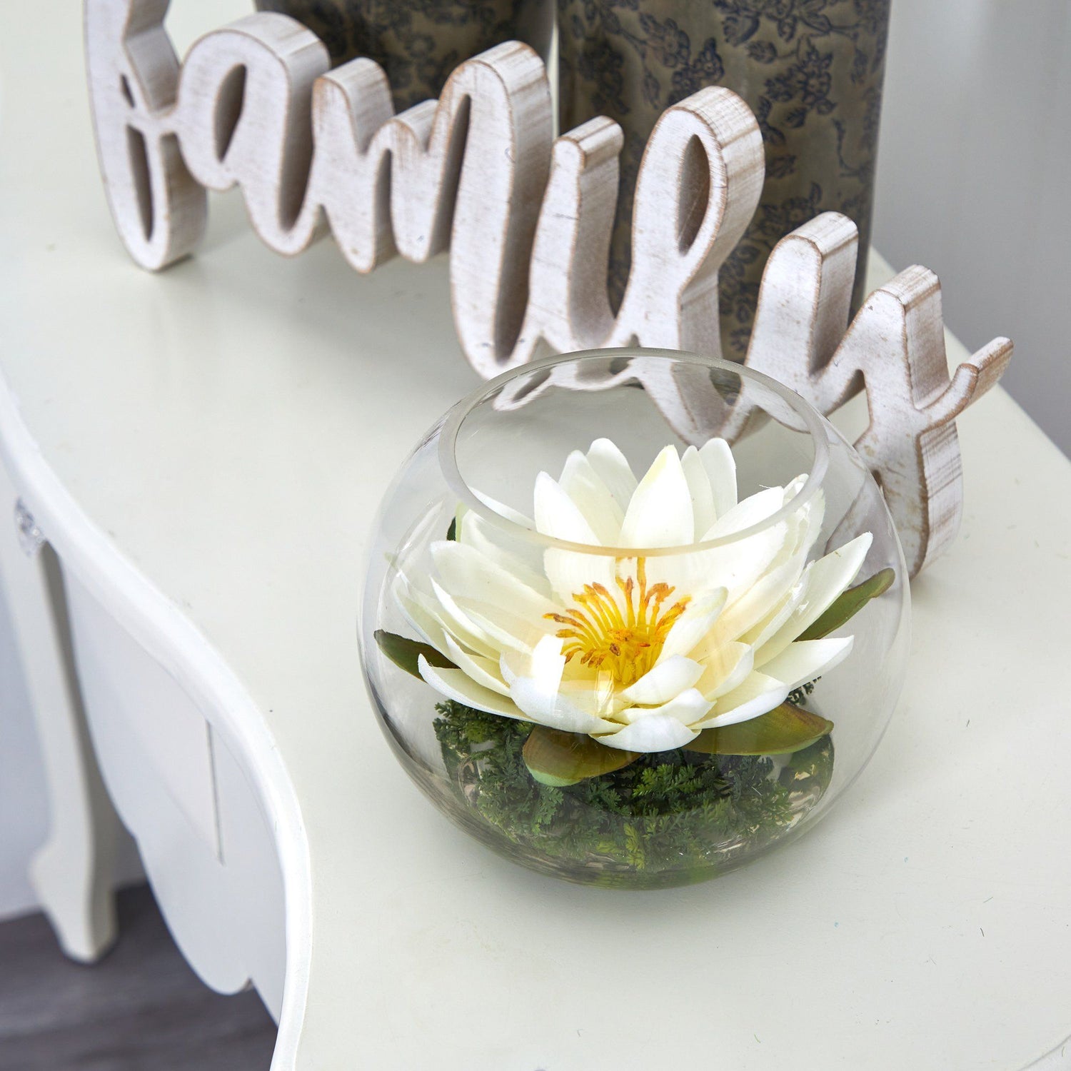 8” Lotus Artificial Arrangement in Glass Vase