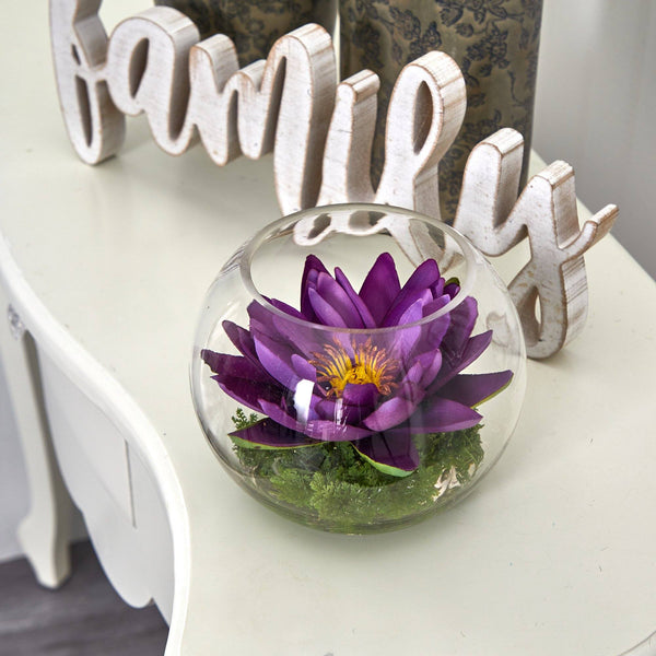 8” Lotus Artificial Arrangement in Glass Vase