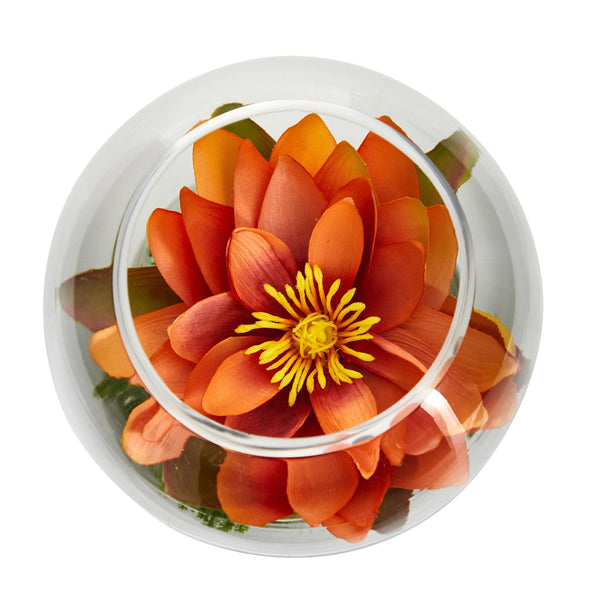 8” Lotus Artificial Arrangement in Glass Vase