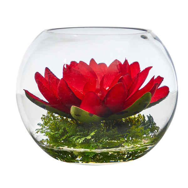 8” Lotus Artificial Arrangement in Glass Vase