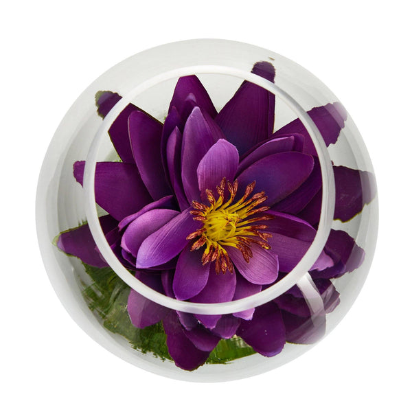 8” Lotus Artificial Arrangement in Glass Vase