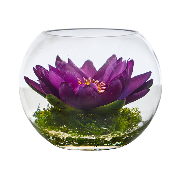 8” Lotus Artificial Arrangement in Glass Vase