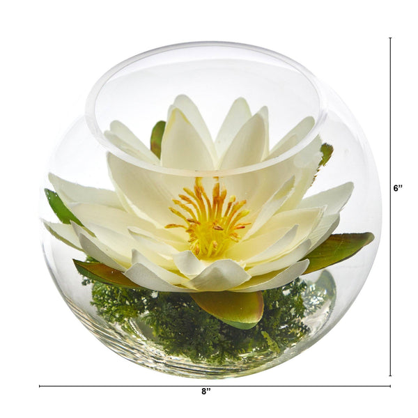 8” Lotus Artificial Arrangement in Glass Vase