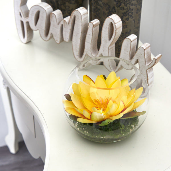 8” Lotus Artificial Arrangement in Glass Vase