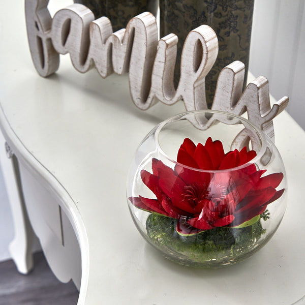 8” Lotus Artificial Arrangement in Glass Vase