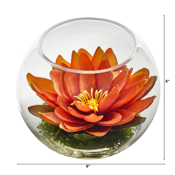 8” Lotus Artificial Arrangement in Glass Vase