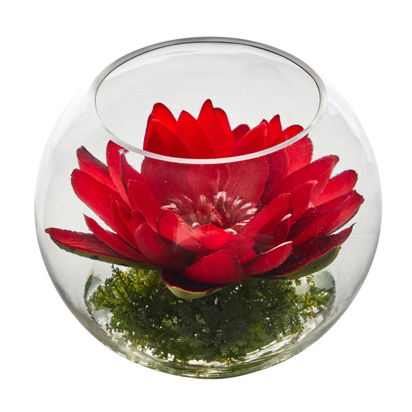 8” Lotus Artificial Arrangement in Glass Vase