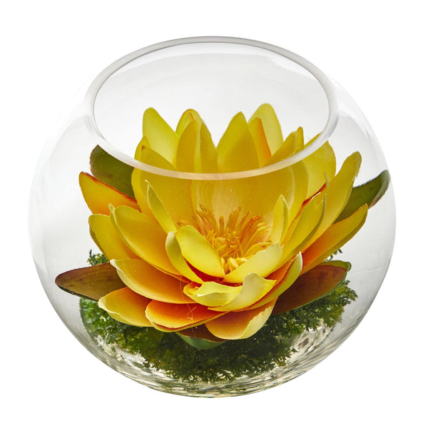 8” Lotus Artificial Arrangement in Glass Vase