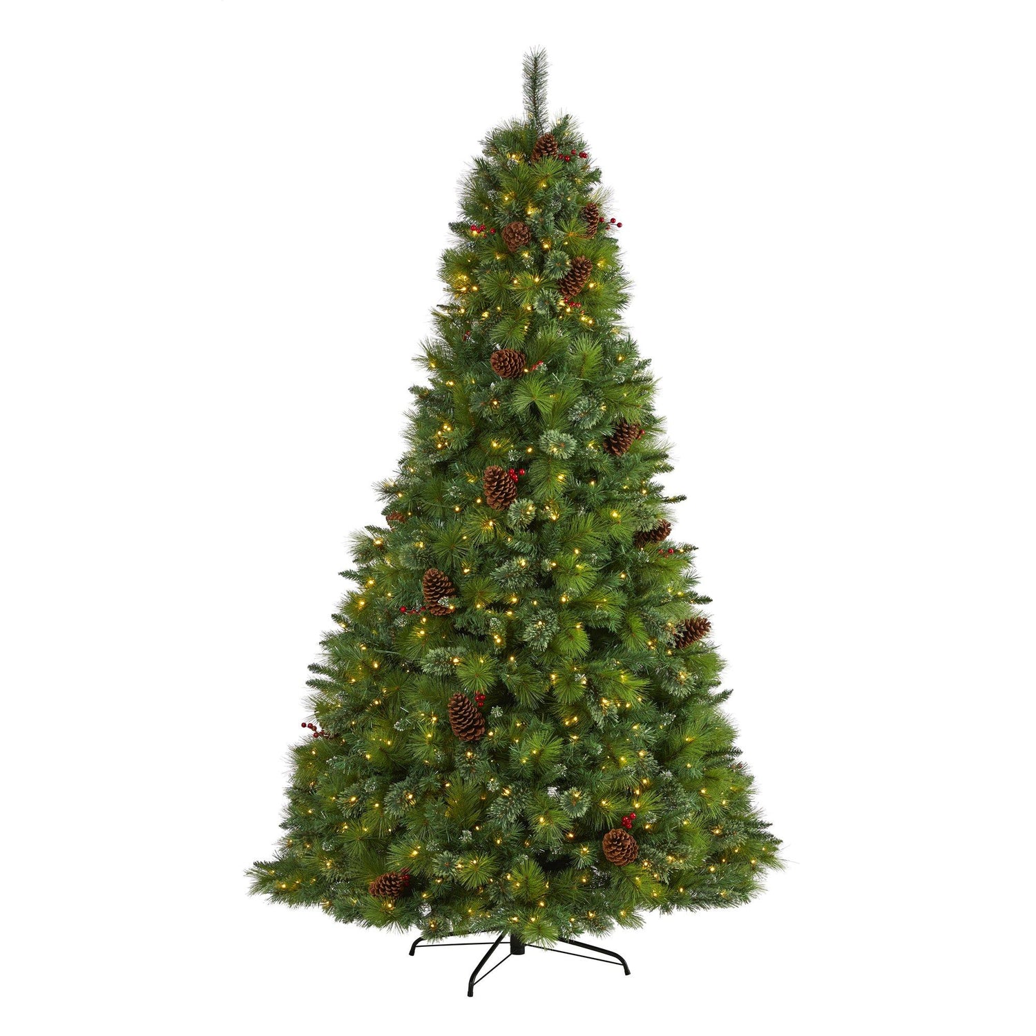 8’ Montana Mixed Pine Artificial Christmas Tree with Pine Cones, Berries and 700 Clear LED Lights