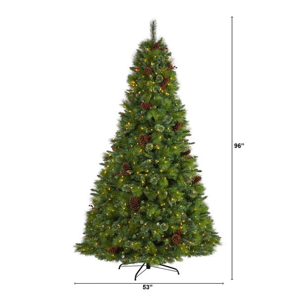 8’ Montana Mixed Pine Artificial Christmas Tree with Pine Cones, Berries and 700 Clear LED Lights